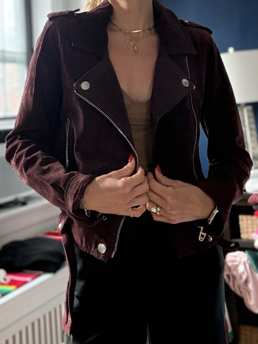 Blank NYC Dark Burgundy Suede Moto Jacket